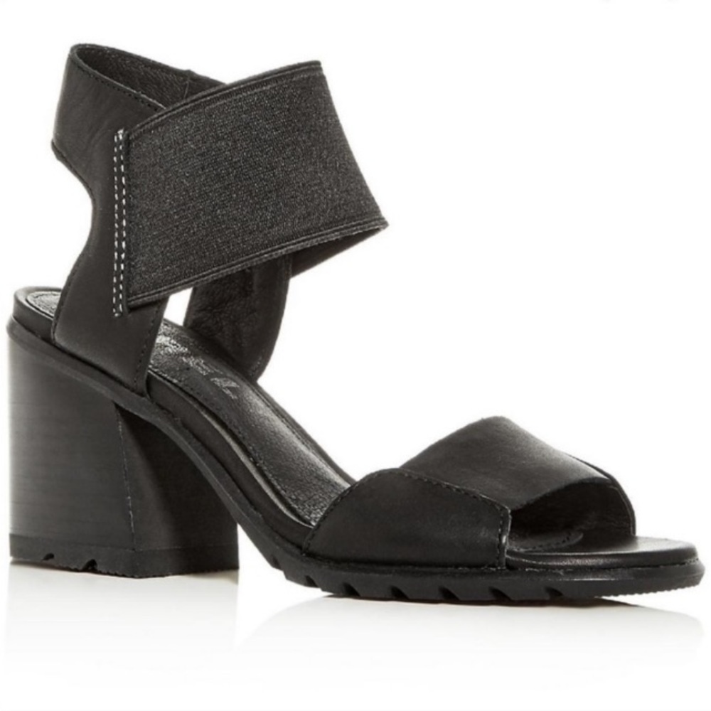 SOREL Nadia Sandal in Black Genuine Leather Size 8.5 Chunky Heel Comfort Gorp